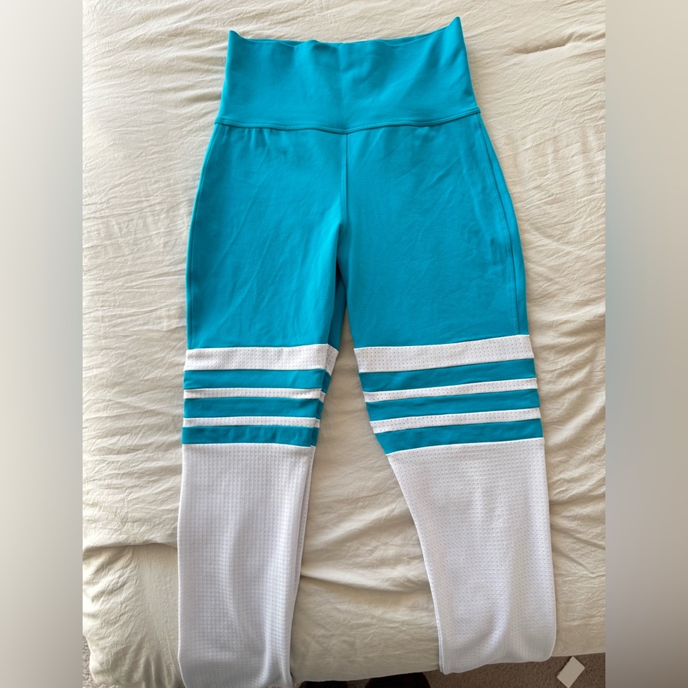 Bombshell Sportswear Thigh Sock Turquoise Blue and White Leggings Medium Sexy